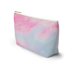Load image into Gallery viewer, Goddess Swag Bag Mini Ethereal Dream Pastel cotton candy colors with goddess swag written sanskrit style in deep purple.  Item can be used as accessory pouch, makeup bag or cosmetic bag. Goddess Swag wording is on one side of the bag only. There is an option of a black or a white zipper, and a large or a small bag.
