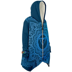 NEW! Throat Chakra Mandala Unisex Microfleece Cloak with Hood Cerulean Blue Infinity Sri Yantra Design