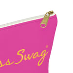 Load image into Gallery viewer, Goddess Swag Bag Mini (named sparkle).  Item can be used as accessory pouch, makeup bag or cosmetic bag. Background is pink on one side with Goddess Swag wording in gold over the pink, and a gold sparkle image on the other side of the bag.  There is an option of a black or a white zipper, and a large or a small bag. 
