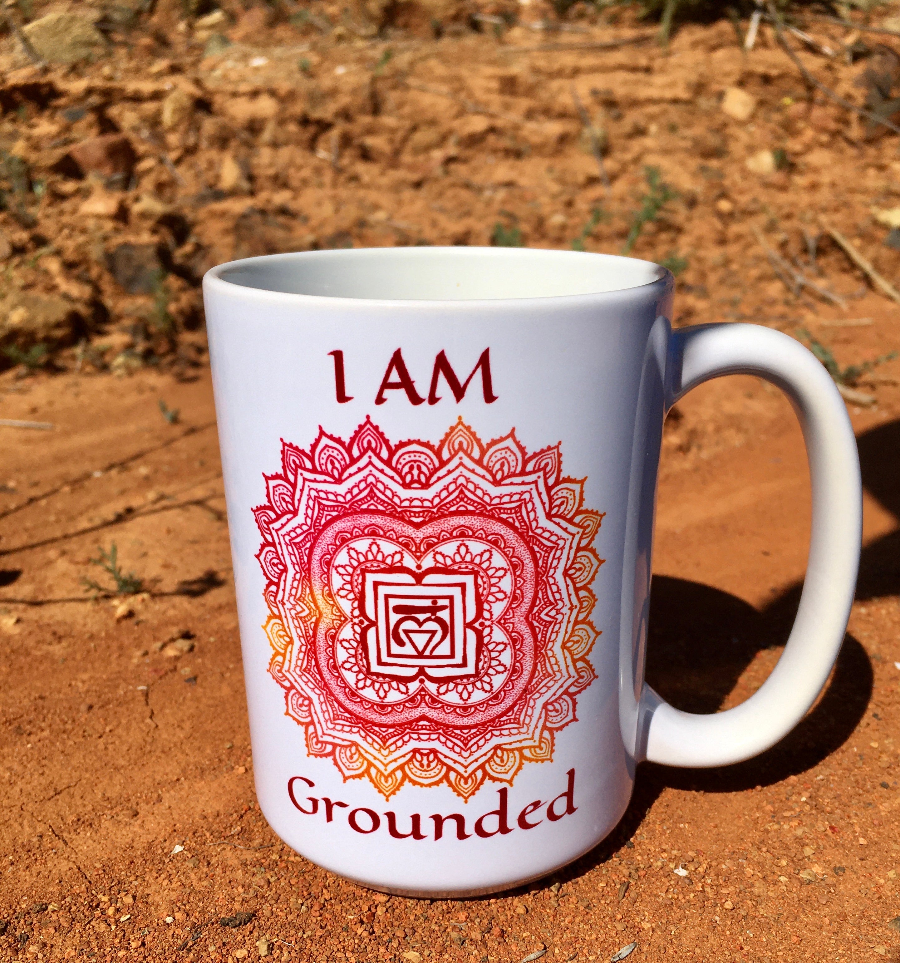 Goddess Swag I AM Grounded ~ Root Chakra Mandala Ceramic Coffee Mug 15 oz.
