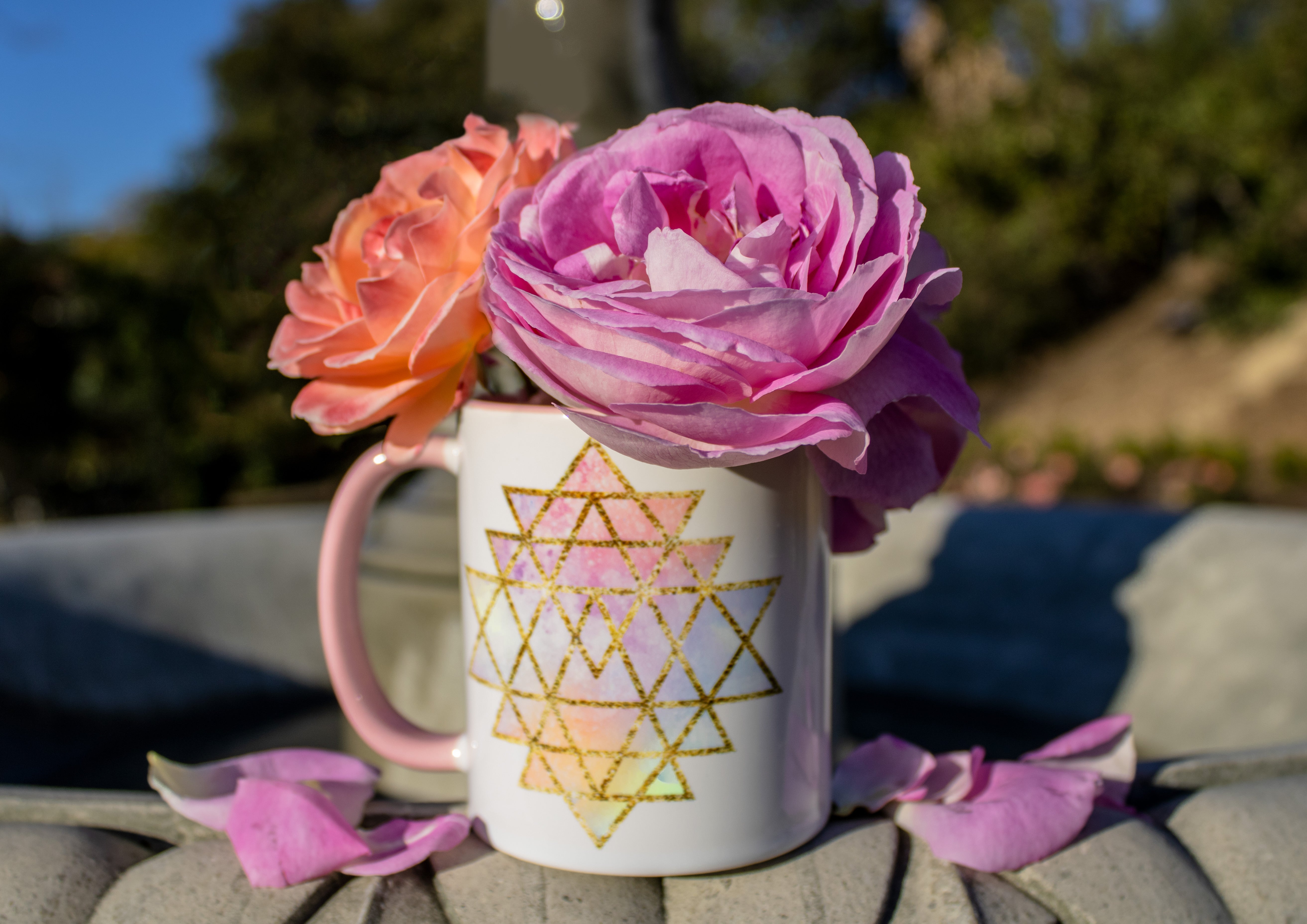 Goddess Swag™ Cosmic Powers Sri Yantra Ceramic Coffee Mug Pink 11 Ounce ~ great for work or home!