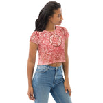 Load image into Gallery viewer, earth star chakra mandala short sleeve crop top tee by goddess swag.  Red chakra design on front back and sleeves
