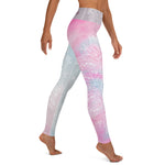 Load image into Gallery viewer, full length leggings pastel background with heart chakra mandala design on front and back by goddess swag
