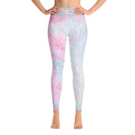 Load image into Gallery viewer, full length leggings pastel background with heart chakra mandala design on front and back by goddess swag
