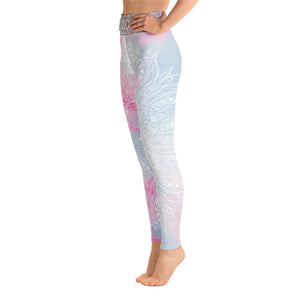 full length leggings pastel background with heart chakra mandala design on front and back by goddess swag