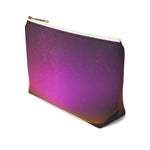 Load image into Gallery viewer, Goddess Swag Bag Mini (named cosmic).  Item can be used as accessory pouch, makeup bag or cosmetic bag with a background is purple with some orange like sunset.  Goddess Swag wording is in gold on one side of the bag only.  There is an option of a black or a white zipper, and a large or a small bag. 
