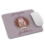 Load image into Gallery viewer, Mouse pad with Gangsta Goddess written in a deep purple and a design image of a goddess sitting in lotus yoga position with a mandala behind her and all 7 chakra colors from root to crown.  The background is a mauve gray solid color.  Size: 8.7″ × 7.1″ × 0.12″ 
