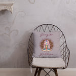 Load image into Gallery viewer, gangsta goddess 18x18 throw pillow by goddess swag. double sided with lily color background. Image is a design of a goddess in yoga lotus position, mandala behind her, 7 chakras up her center. Gangsta is written above image and goddess is written below image.
