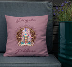 Load image into Gallery viewer, gangsta goddess 18x18 throw pillow by goddess swag.  double sided with rose color background. Image is a design of a goddess in yoga lotus position, mandala behind her, 7 chakras up her center. Gangsta is written above image and goddess is written below image. 
