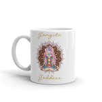 Load image into Gallery viewer, Gangsta Goddess™ ceramic coffee mug 11oz with mandala and chakra design by goddess swag.  Gangsta Goddess is written in gold color.
