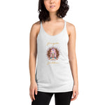 Load image into Gallery viewer, Gangsta Goddess The Next Level 6733 racerback tank is soft, lightweight, and form-fitting womens racerback tank top design is a goddess in lotus position with chakras showing and mandala behind her by Goddess swag

