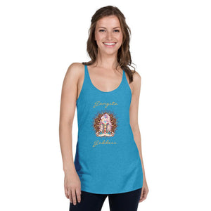Gangsta Goddess The Next Level 6733 racerback tank is soft, lightweight, and form-fitting womens racerback tank top design is a goddess in lotus position with chakras showing and mandala behind her by Goddess Swag