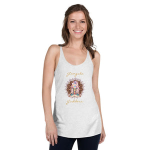 Gangsta Goddess The Next Level 6733 racerback tank is soft, lightweight, and form-fitting womens racerback tank top design is a goddess in lotus position with chakras showing and mandala behind her by Goddess Swag