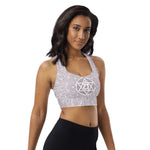 Load image into Gallery viewer, mystic 77 heart chakra mandala design longline sports bra top by goddess swag
