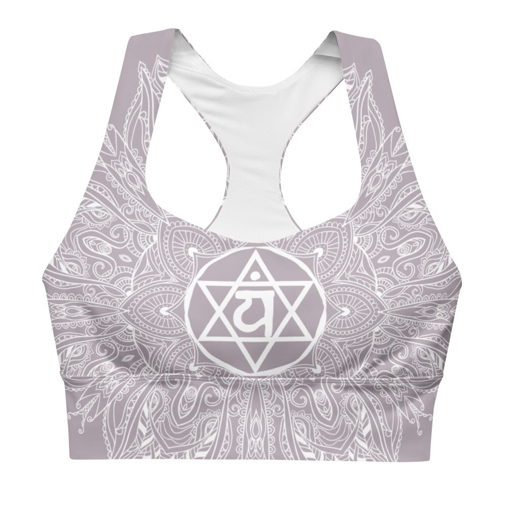 mystic 77 heart chakra mandala design longline sports bra top by goddess swag