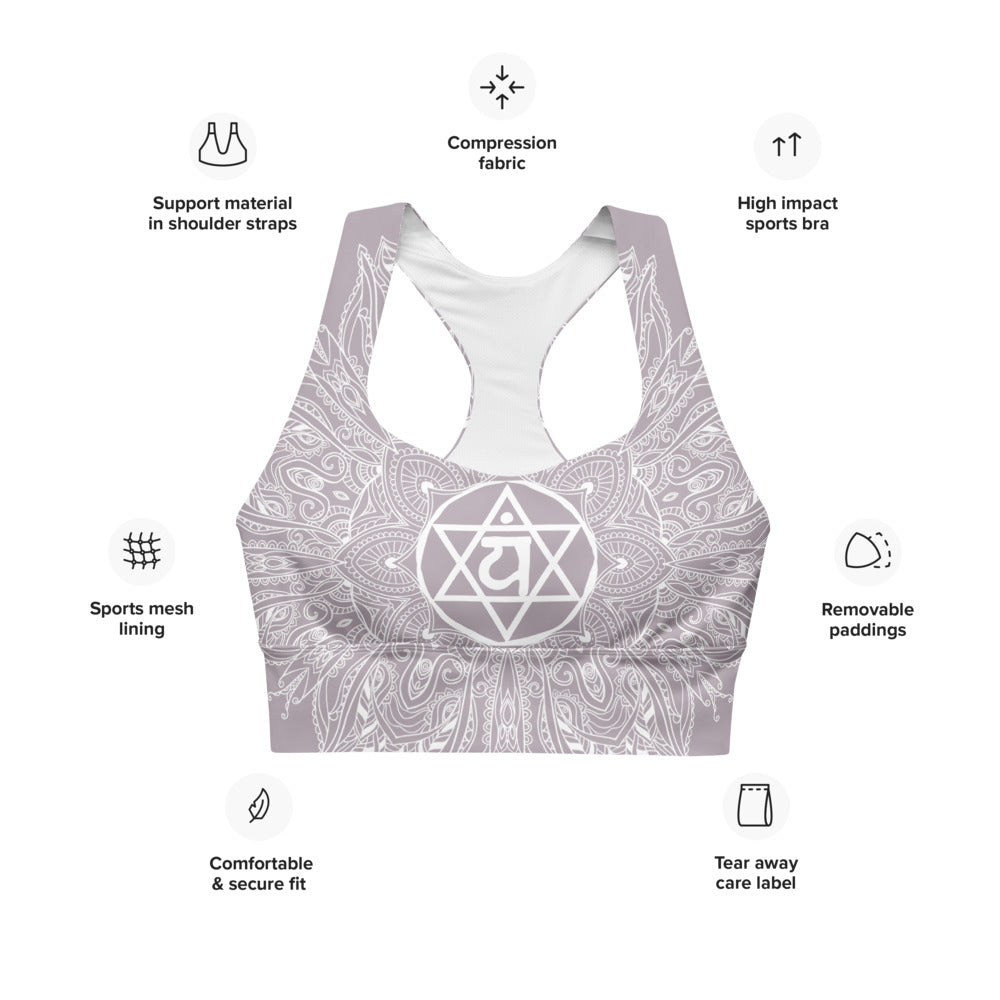 mystic 77 heart chakra mandala design longline sports bra top by goddess swag