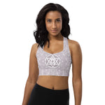 Load image into Gallery viewer, mystic 77 heart chakra mandala design longline sports bra top by goddess swag
