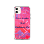 Load image into Gallery viewer, goddess swag iphone cell phone case raspberry lavender swirl abstract background with keep calm and goddess on written in purple
