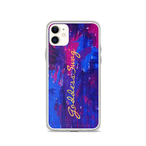 goddess swag iphone cell phone case cobalt blue and magenta abstract backgroud with goddess swag written in gold