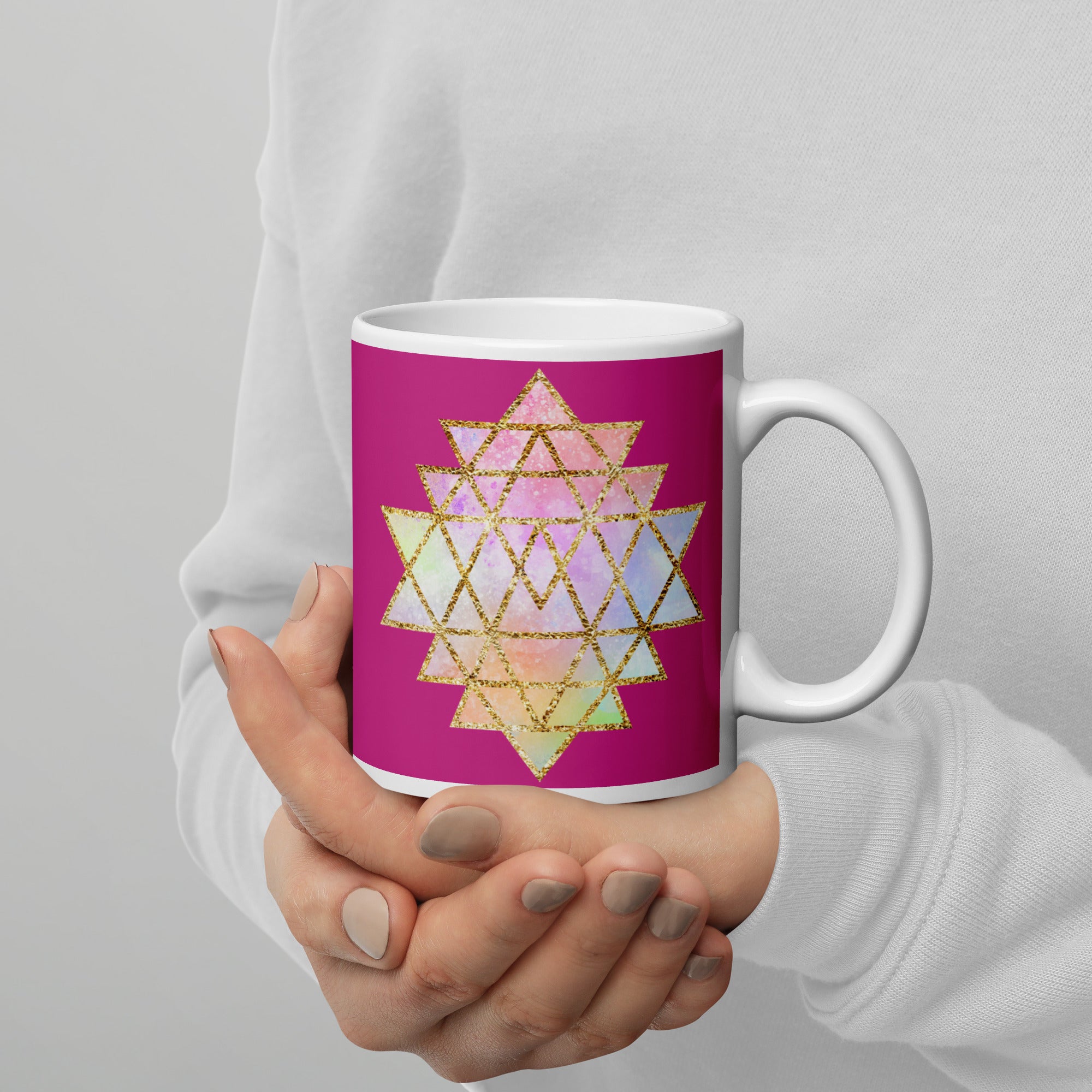 Goddess Swag Cosmic Powers Sri Yantra Ceramic Coffee Mug Dark Pink 11 Ounce