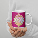 Load image into Gallery viewer, Goddess Swag Cosmic Powers Sri Yantra Ceramic Coffee Mug Dark Pink 11 Ounce
