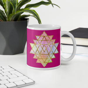 Goddess Swag Cosmic Powers Sri Yantra Ceramic Coffee Mug Dark Pink 11 Ounce