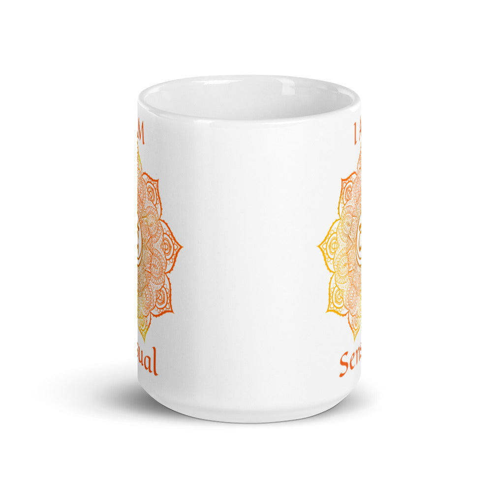 Goddess Swag I am Sensual Sacral 2nd Chakra with Mandala and Ceramic white coffee mug 15 ounce orange writing