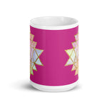 Load image into Gallery viewer, Goddess Swag Cosmic Powers Sri Yantra Ceramic Coffee Mug with Dark Pink Background 15 oz.
