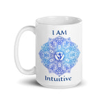 Load image into Gallery viewer, Goddess Swag I am intuitive third eye 6th Chakra with Mandala and Om Symbol Ceramic coffee mug 15 ounce
