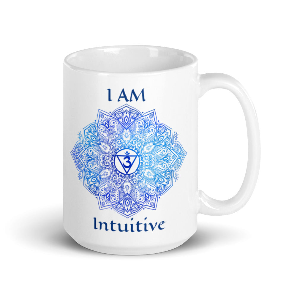 Goddess Swag I am intuitive third eye 6th Chakra with Mandala and Om Symbol Ceramic coffee mug 15 ounce