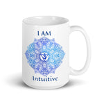 Load image into Gallery viewer, Goddess Swag I am intuitive third eye 6th Chakra with Mandala and Om Symbol Ceramic coffee mug 15 ounce
