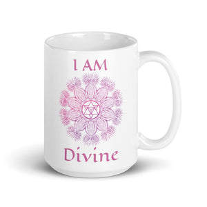 Goddess Swag I am divine Soul Star Chakra Mandala star tetrahedron Ceramic coffee mug 15 ounce